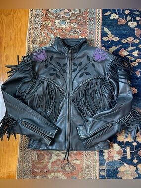 Vintage Fringe Roses Moto Jacket Biker